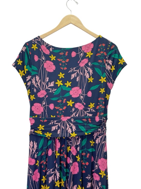 Boden Amelie Jersey Dress Floral Navy Pink Ruched Waist Midi UK12 US Size 8 - Picture 8 of 12